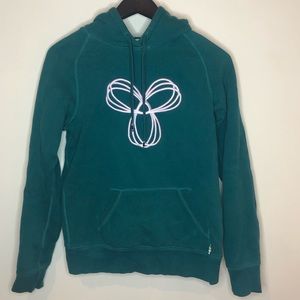 TNA classic hoodie, hunter green with lilac logo, extra small